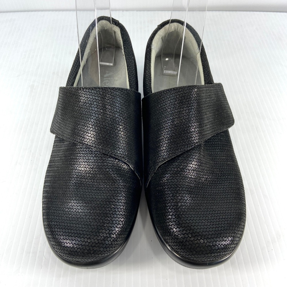 Alegria Lauryn Black Textured Leather Slip On Clogs Shoes Womens EU 36‎ US 6 6.5